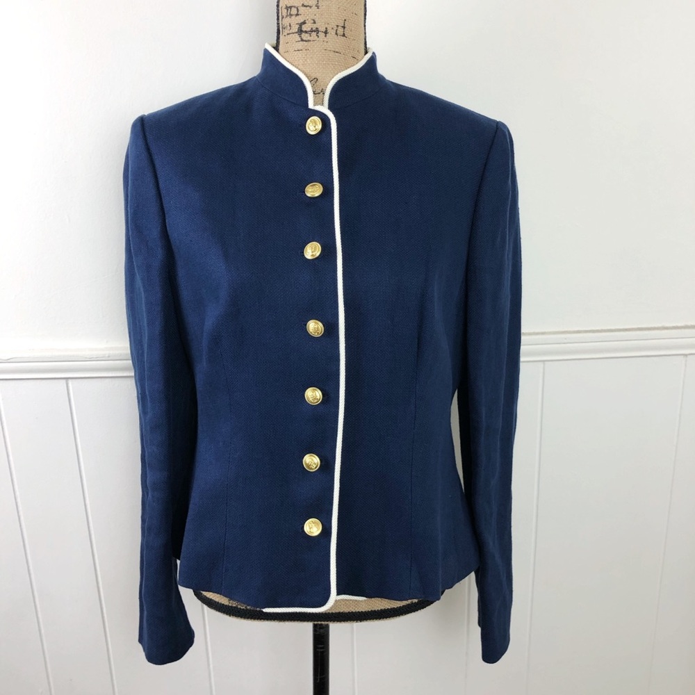 Ralph Lauren Blue Linen Nautical Blazer Jacket
